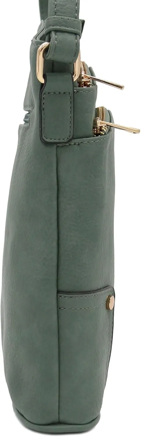 ALYSSA Triple Zip Pocket Large Crossbody Bag