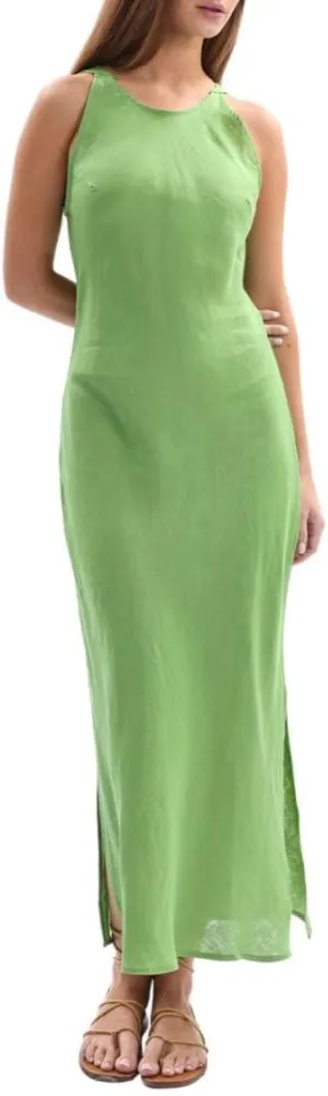 Amazhiyu Women's 100% Linen Summer Sleevelesss Splits Bodycon Maxi Dresses Casual