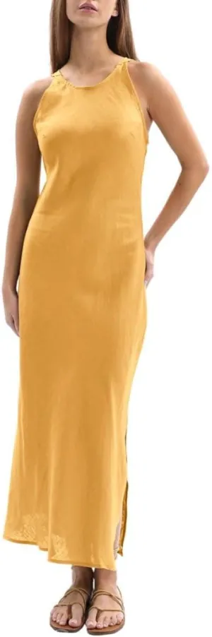 Amazhiyu Women's 100% Linen Summer Sleevelesss Splits Bodycon Maxi Dresses Casual