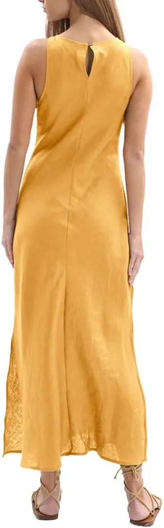 Amazhiyu Women's 100% Linen Summer Sleevelesss Splits Bodycon Maxi Dresses Casual
