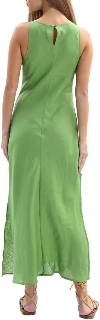 Amazhiyu Women's 100% Linen Summer Sleevelesss Splits Bodycon Maxi Dresses Casual