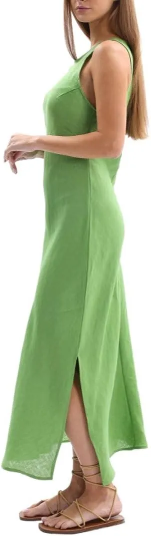 Amazhiyu Women's 100% Linen Summer Sleevelesss Splits Bodycon Maxi Dresses Casual