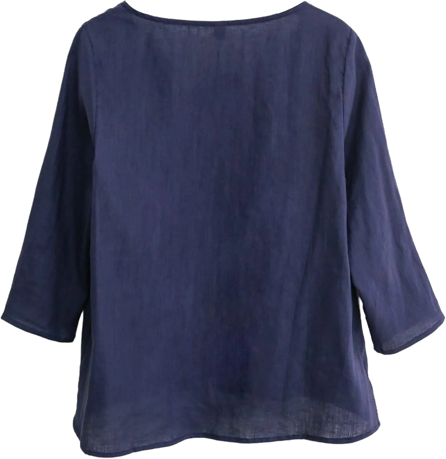 Amazhiyu Women's Linen 3/4 Sleeve Blouse Crew Neck Summer Casual Tops Loose Fit