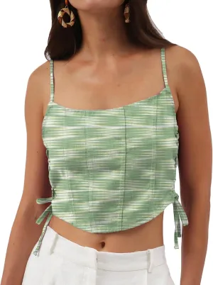 Amazhiyu Womens Pure Linen Crop Corset Top Summer Casual Floral Lace Up Bustier