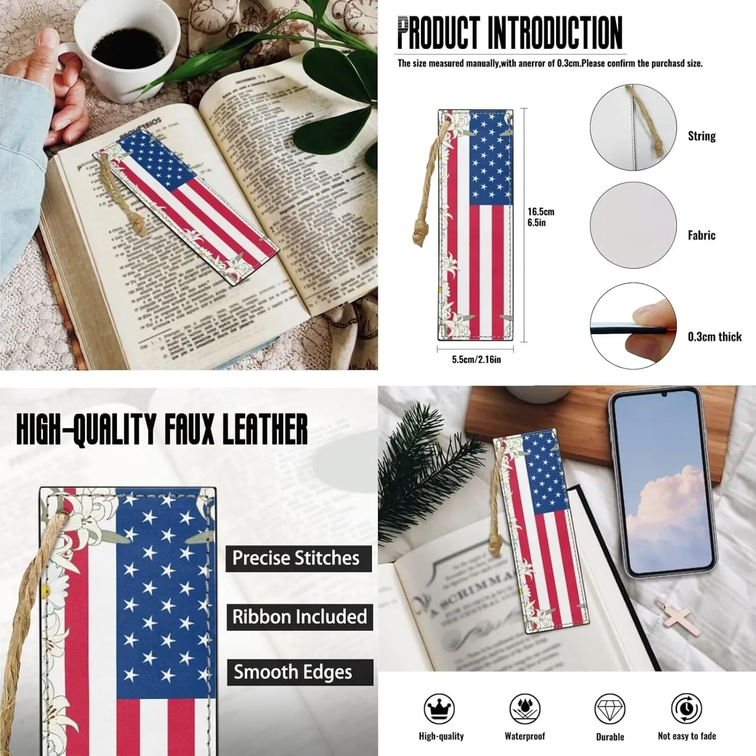 American Flag Bible Covers for Women Bible Carrying Case with Bookmark ZipperedChurch Bag Bible Protective