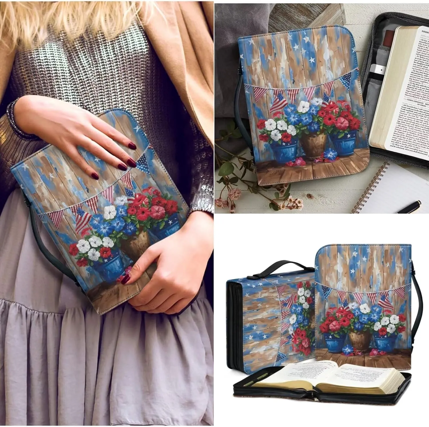 American Flag Bible Covers for Women Bible Carrying Case with Bookmark ZipperedChurch Bag Bible Protective