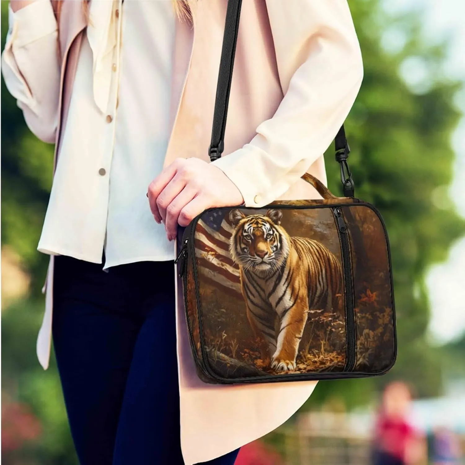 American Flag Tiger Print Bible Case Bible Bag 3 Piece Bible Carrying Case for Women Leather Bookmark Stylish Large Bible Covers