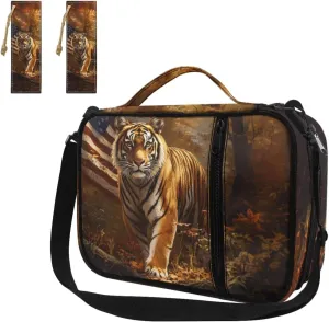 American Flag Tiger Print Bible Case Bible Bag 3 Piece Bible Carrying Case for Women Leather Bookmark Stylish Large Bible Covers