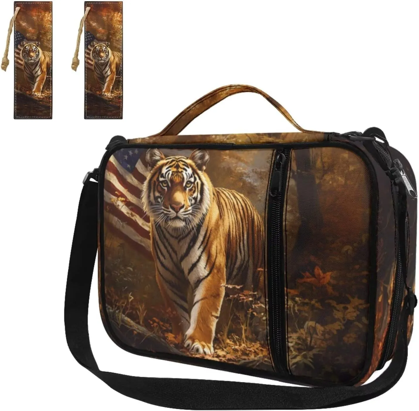 American Flag Tiger Print Bible Case Bible Bag 3 Piece Bible Carrying Case for Women Leather Bookmark Stylish Large Bible Covers