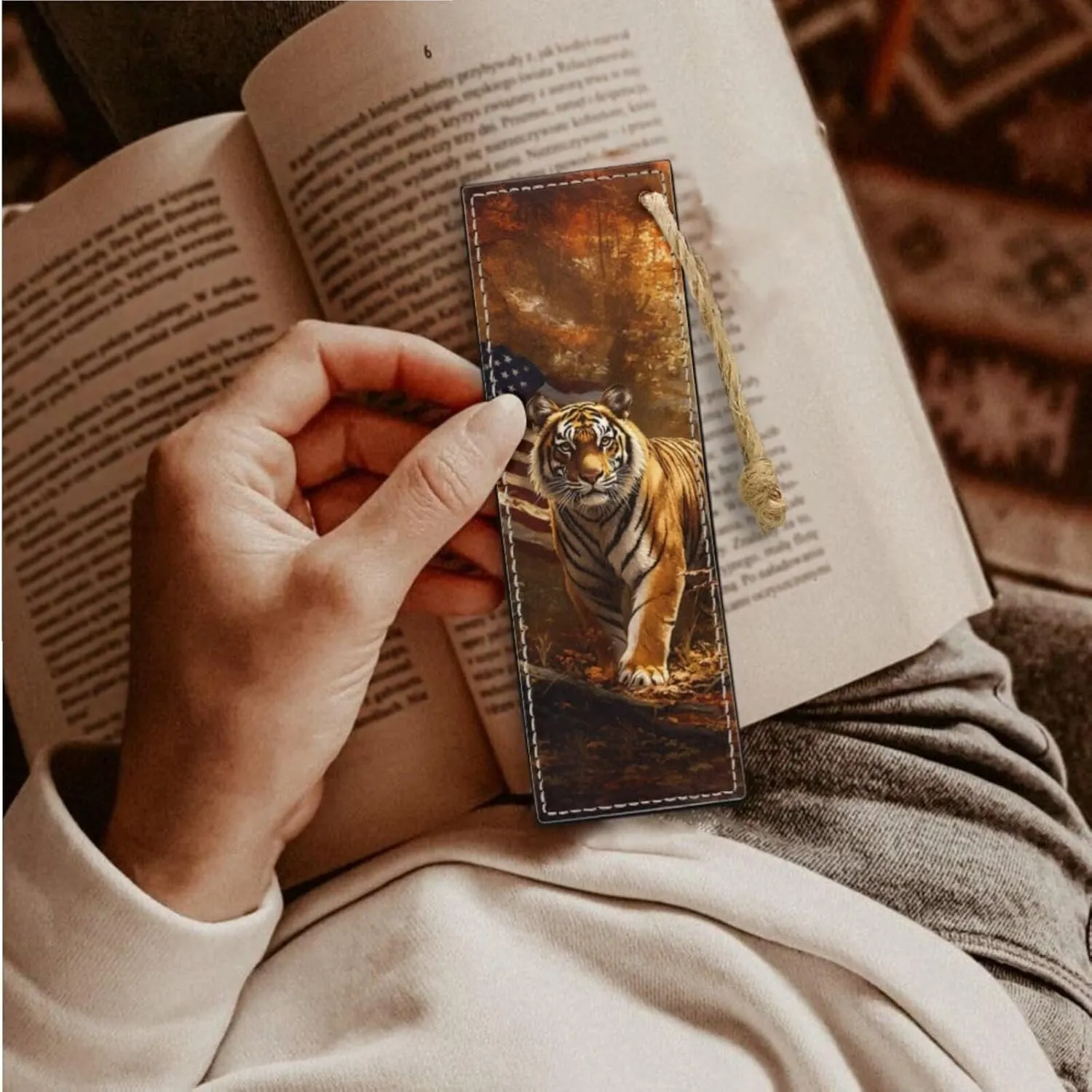 American Flag Tiger Print Bible Case Bible Bag 3 Piece Bible Carrying Case for Women Leather Bookmark Stylish Large Bible Covers