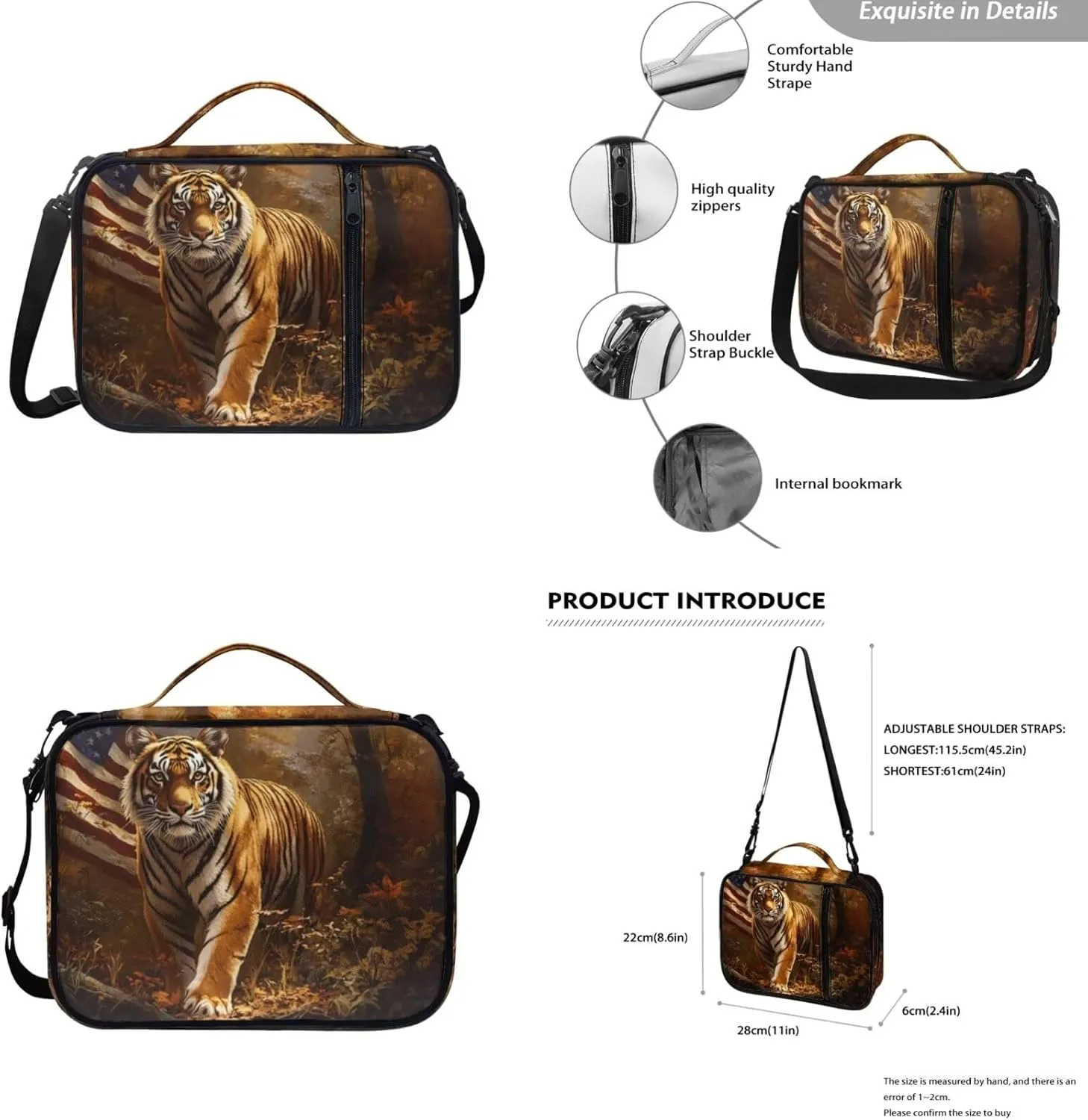 American Flag Tiger Print Bible Case Bible Bag 3 Piece Bible Carrying Case for Women Leather Bookmark Stylish Large Bible Covers