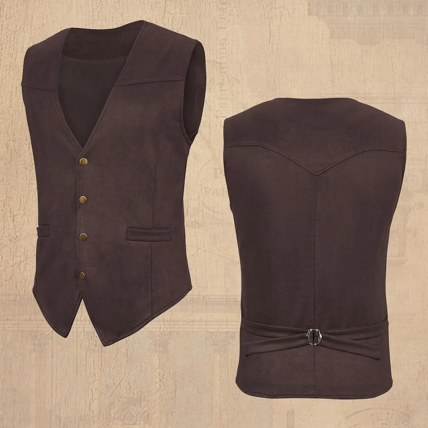 American Trends Western Vest for Men Casual Cowboy Vest Faux Suede Leather Suit Vest Medieval Renaissance Vest