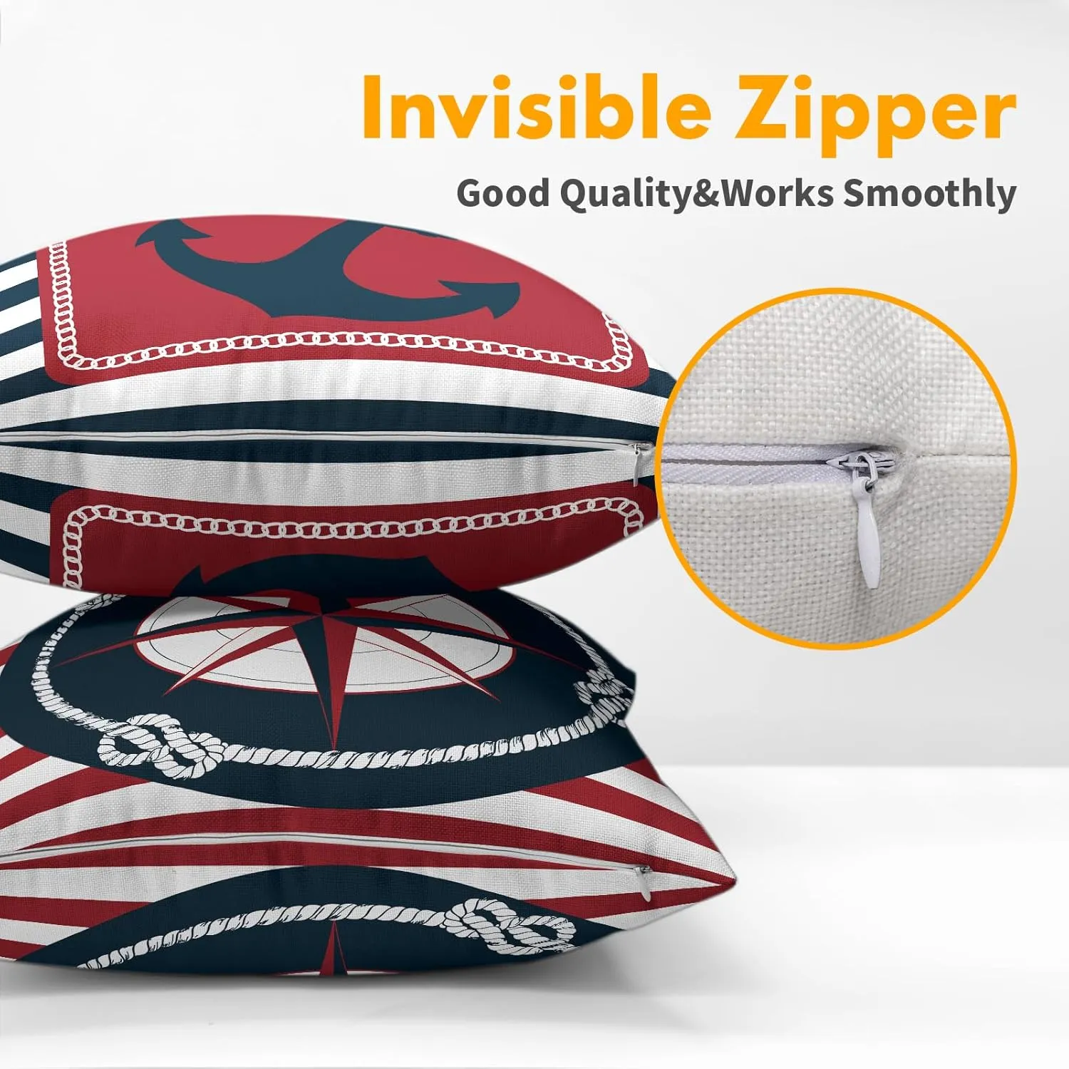 Anchor Compass Throw Pillow Cases Outdoor Nautical Pillow Covers Blue and White Stripes Decorative Cushion Cover 18x18 Inch Red and White Cotton Linen Pillowcases for Beach Coast Home Bedroom