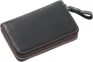 Ancicraft Key Case Leather Keychains Card Holder Bag Wallet Car Key Zippered for Men Women (Black)