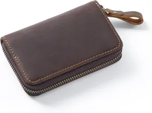 Ancicraft Key Case Leather Keychains Card Holder Bag Wallet Car Key Zippered for Men Women (Coffee)