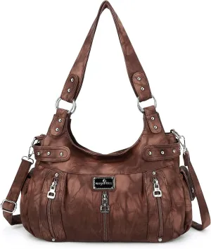Angelkiss Large Purses and Handbags for Women Washed Faux Leather Crossbody Hobo Satchel Shoulder Handbag Tote Purse