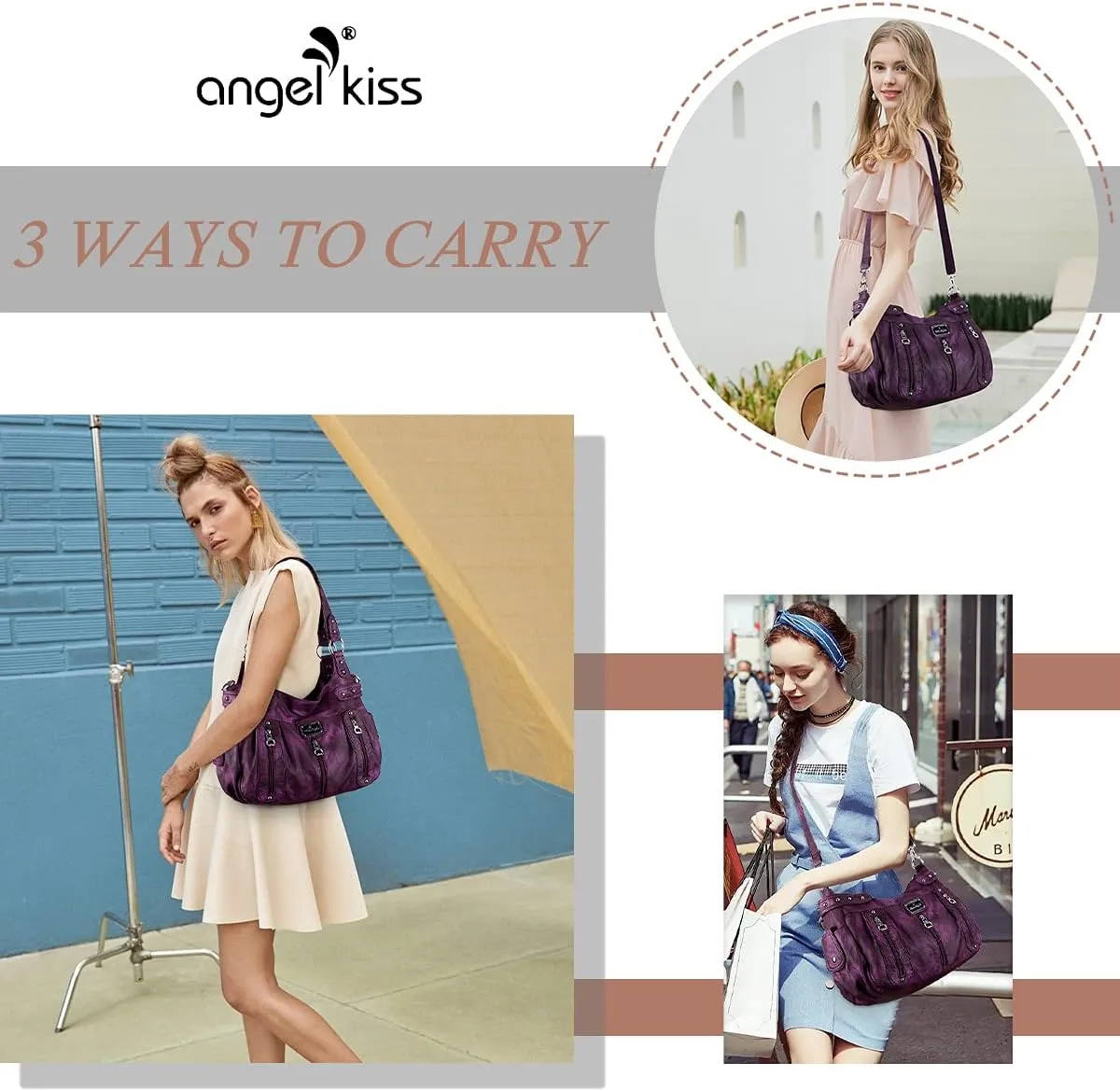 Angelkiss Large Purses and Handbags for Women Washed Faux Leather Crossbody Hobo Satchel Shoulder Handbag Tote Purse