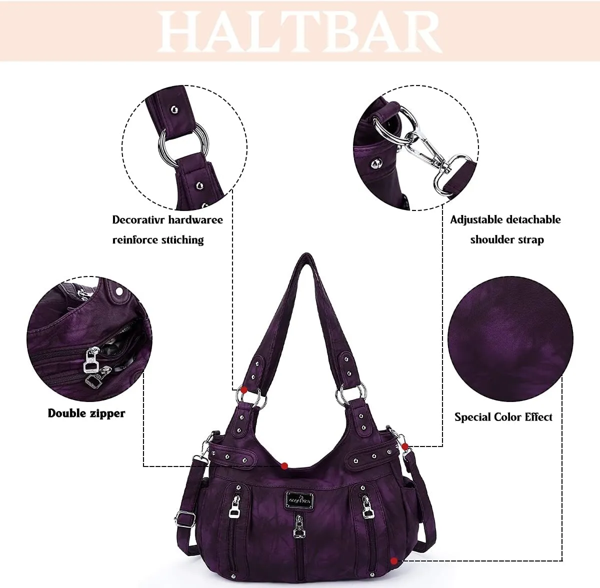 Angelkiss Large Purses and Handbags for Women Washed Faux Leather Crossbody Hobo Satchel Shoulder Handbag Tote Purse