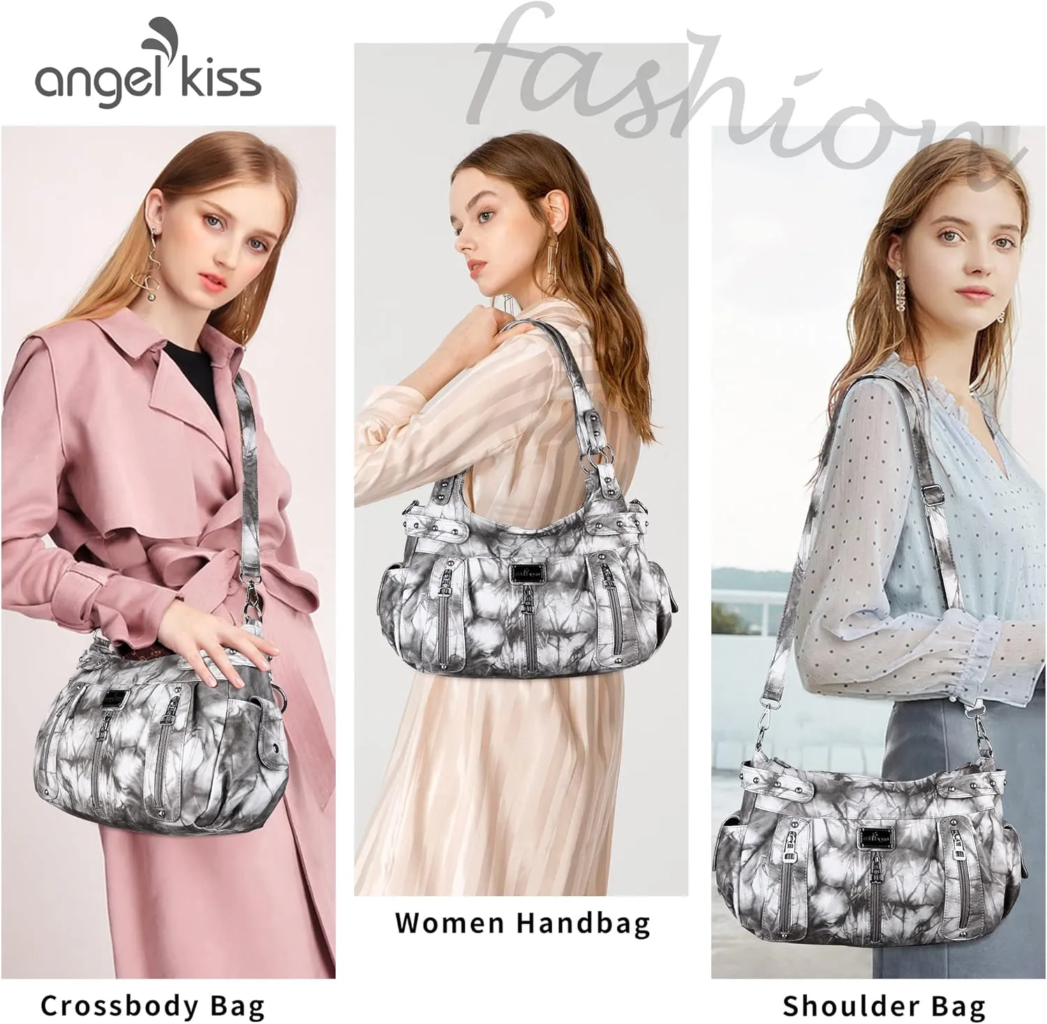 Angelkiss Large Purses and Handbags for Women Washed Faux Leather Crossbody Hobo Satchel Shoulder Handbag Tote Purse