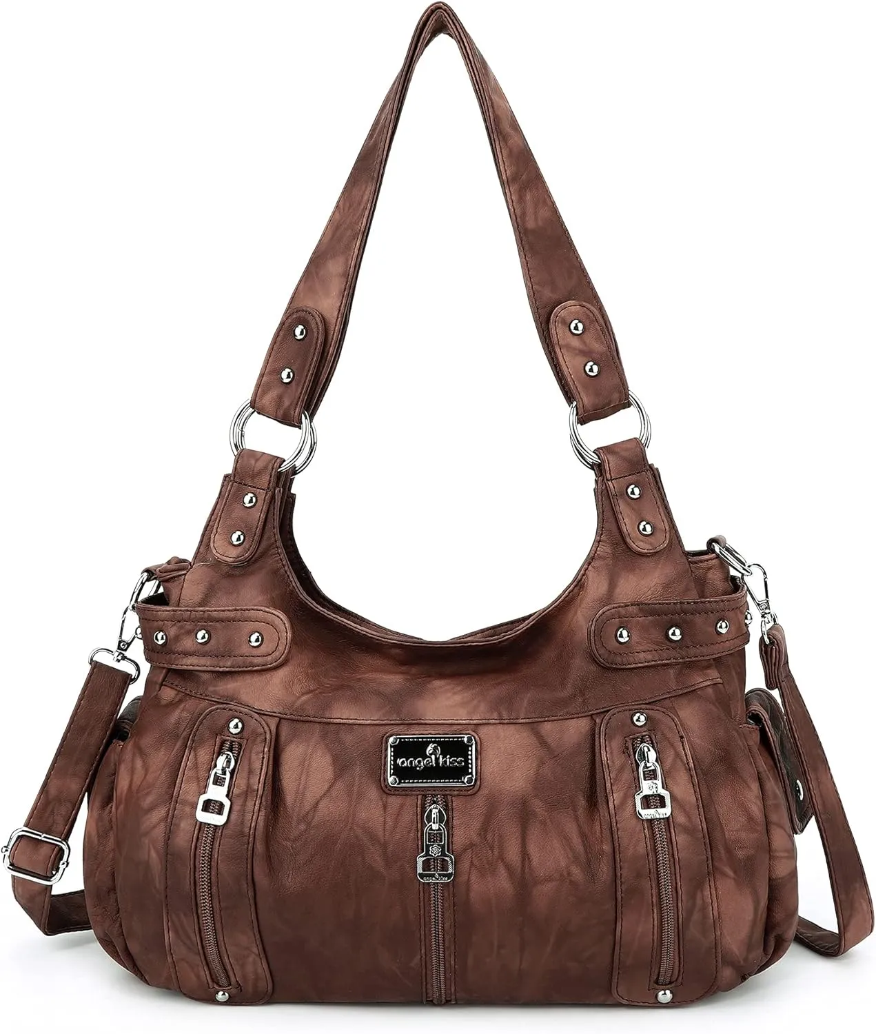 Angelkiss Large Purses and Handbags for Women Washed Faux Leather Crossbody Hobo Satchel Shoulder Handbag Tote Purse