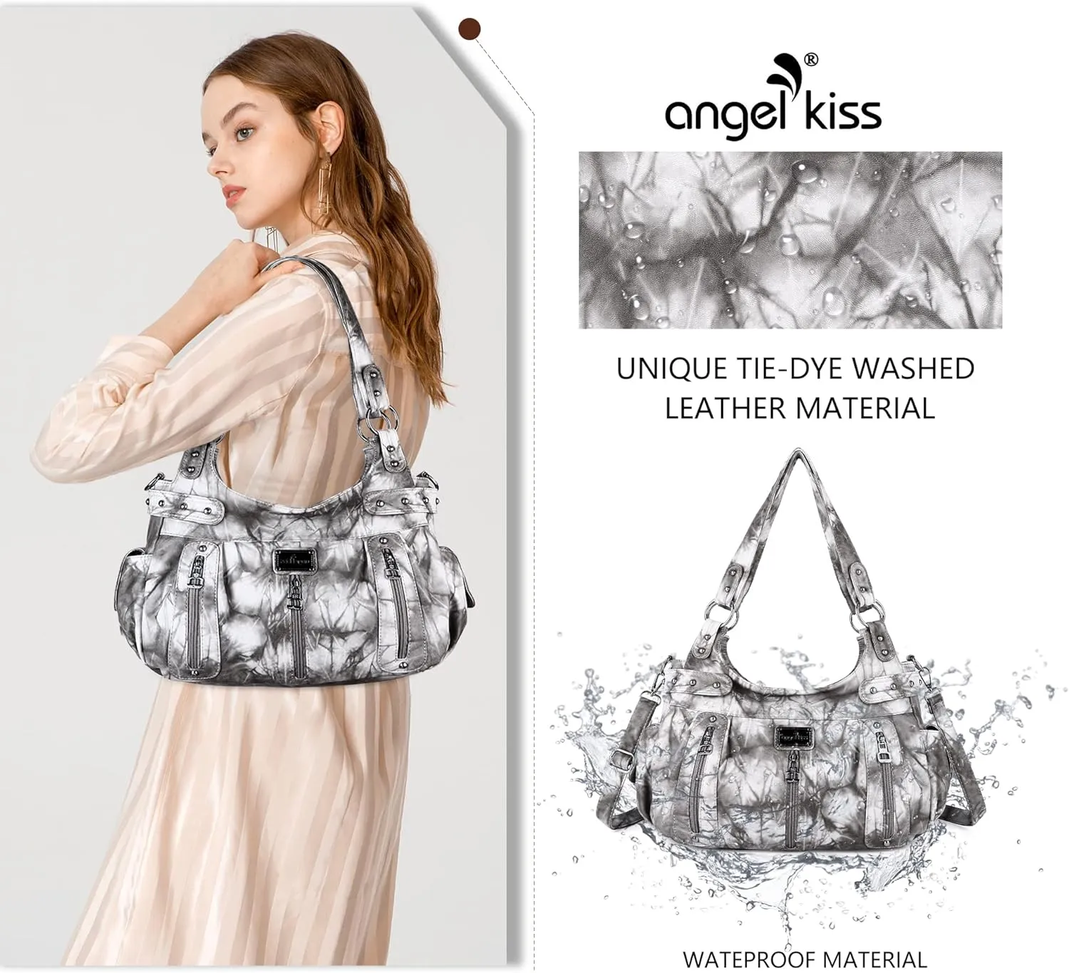 Angelkiss Large Purses and Handbags for Women Washed Faux Leather Crossbody Hobo Satchel Shoulder Handbag Tote Purse