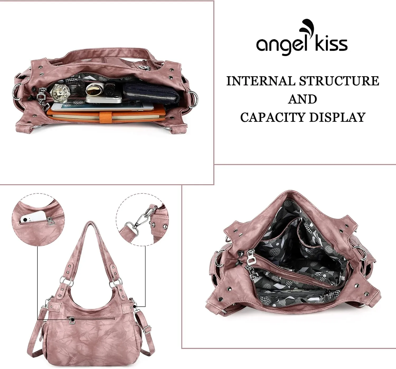 Angelkiss Large Purses and Handbags for Women Washed Faux Leather Crossbody Hobo Satchel Shoulder Handbag Tote Purse