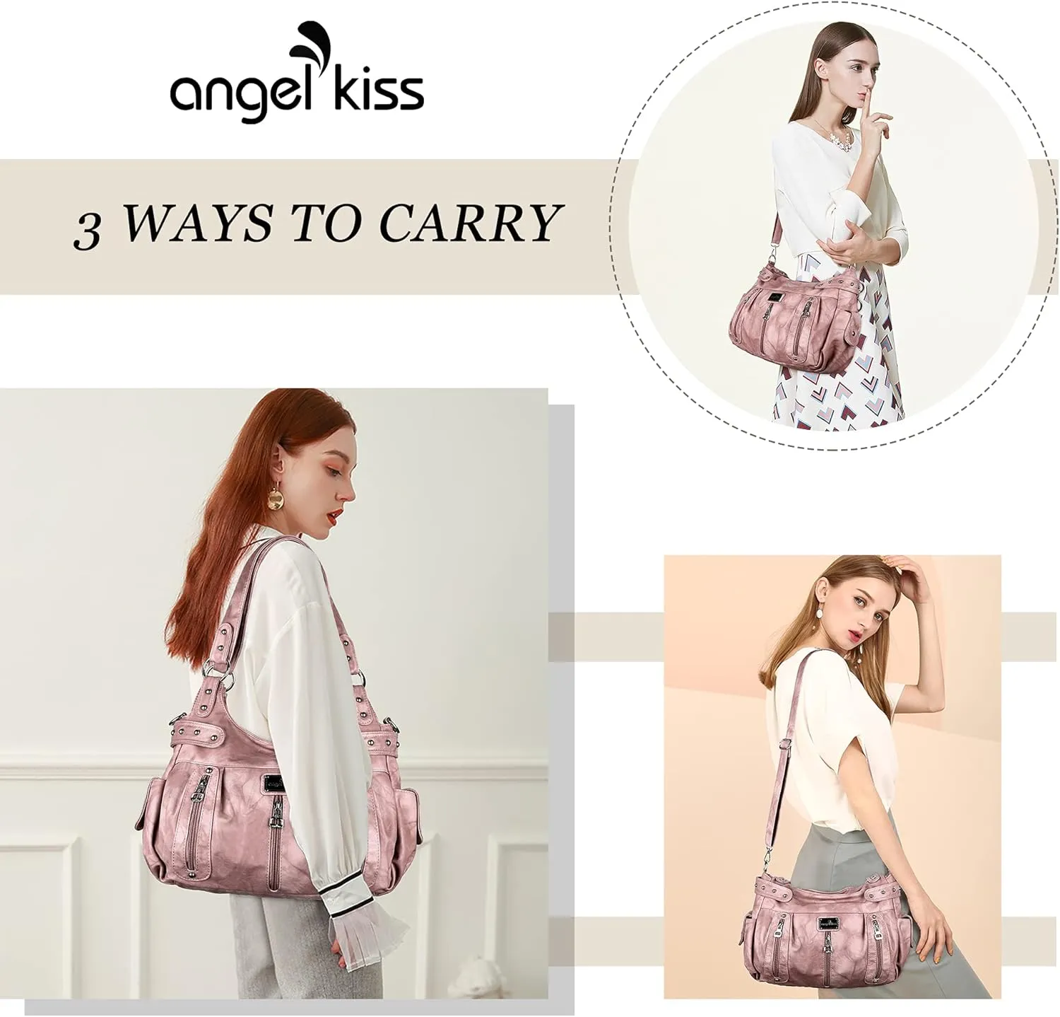 Angelkiss Large Purses and Handbags for Women Washed Faux Leather Crossbody Hobo Satchel Shoulder Handbag Tote Purse