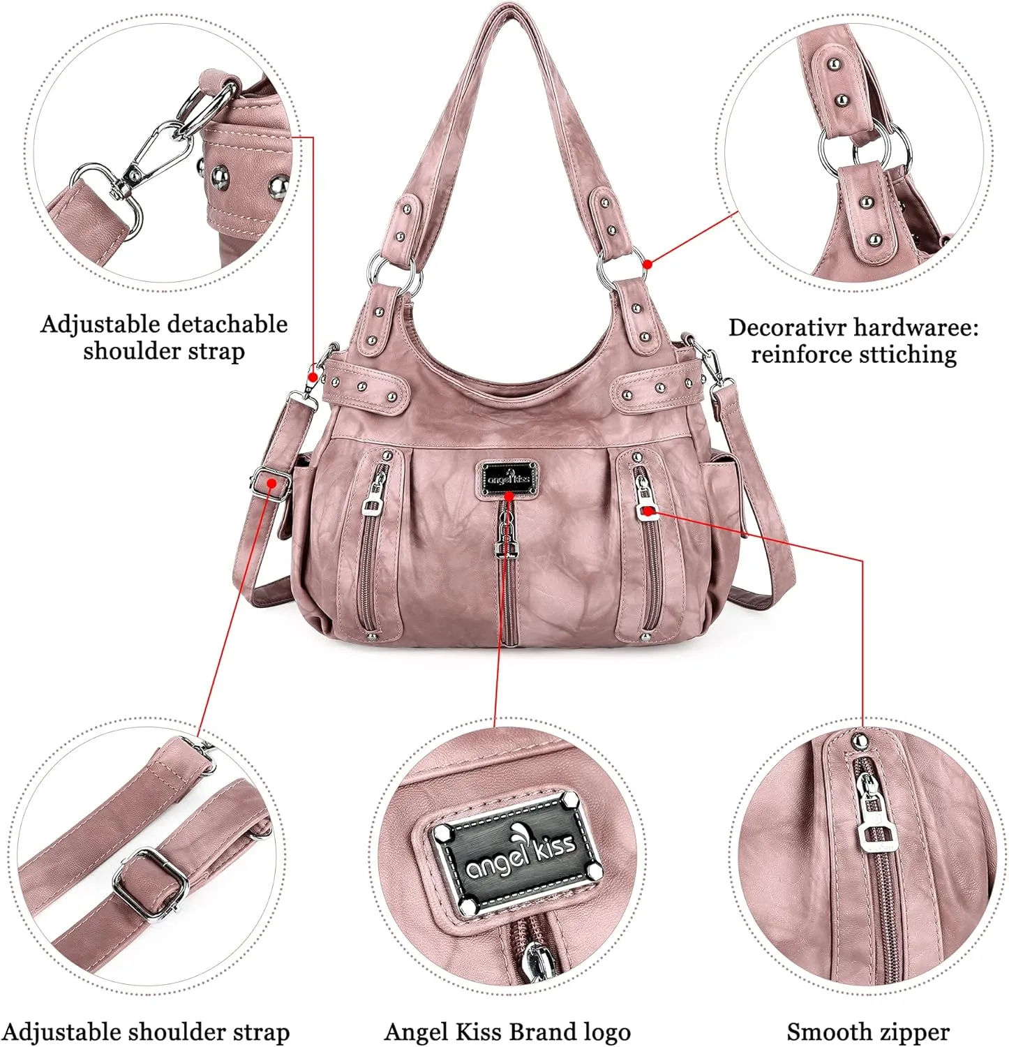 Angelkiss Large Purses and Handbags for Women Washed Faux Leather Crossbody Hobo Satchel Shoulder Handbag Tote Purse