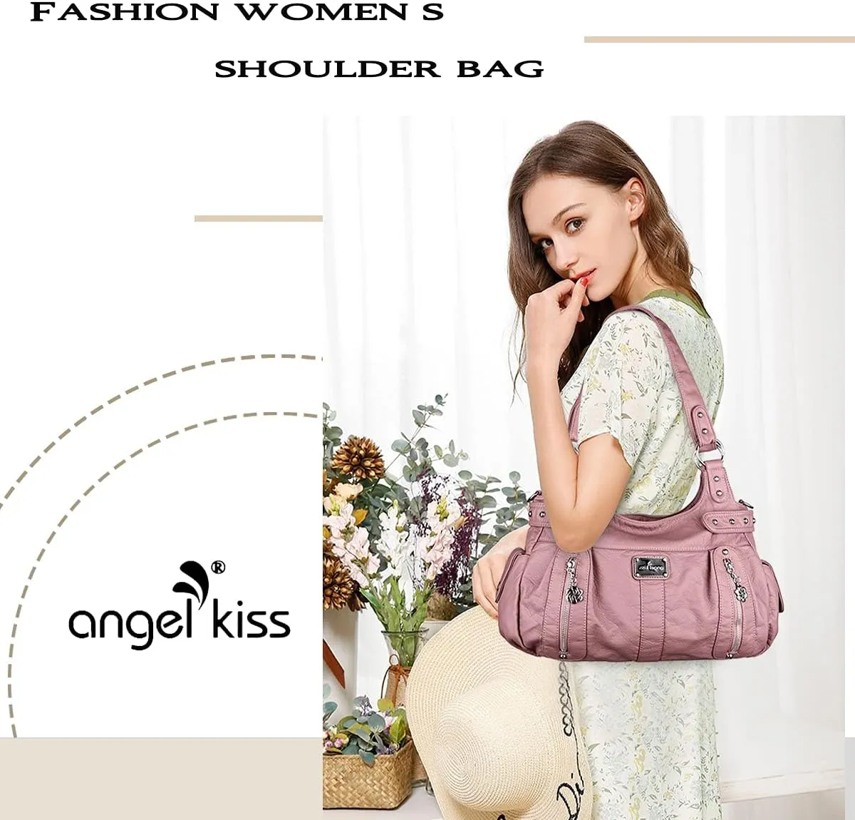 Angelkiss Large Purses and Handbags for Women Washed Faux Leather Crossbody Hobo Satchel Shoulder Handbag Tote Purse