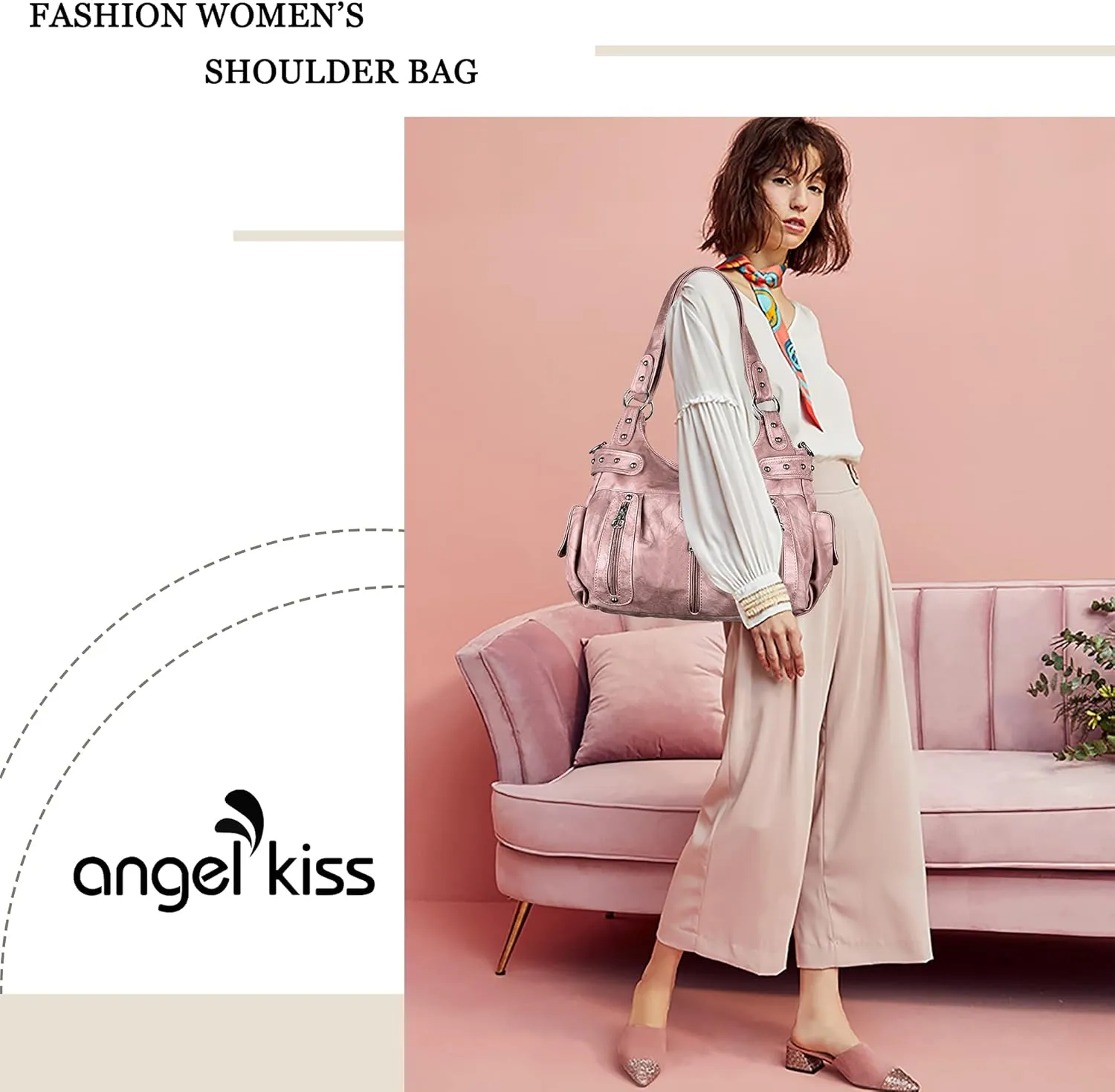 Angelkiss Large Purses and Handbags for Women Washed Faux Leather Crossbody Hobo Satchel Shoulder Handbag Tote Purse
