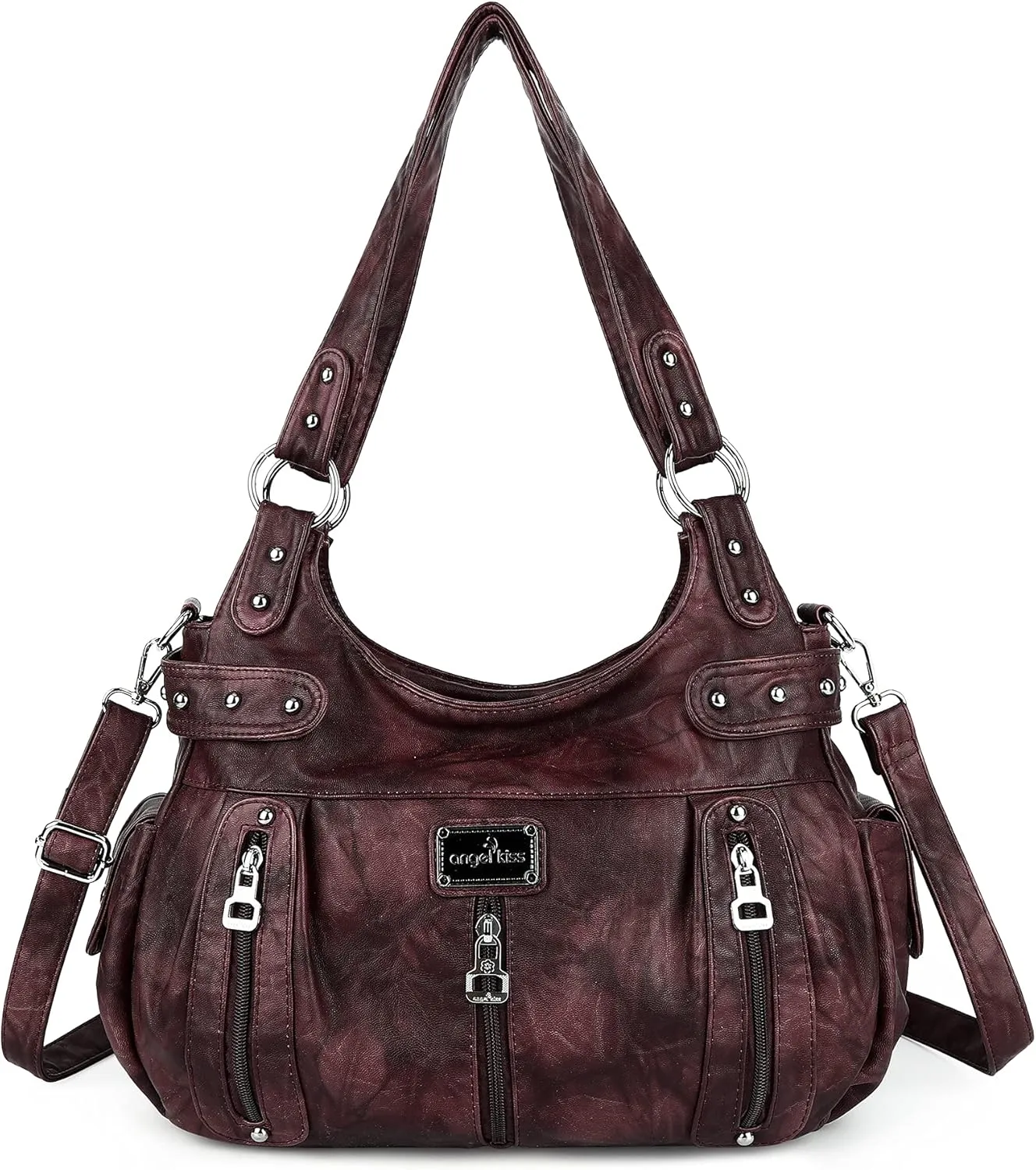 Angelkiss Large Purses and Handbags for Women Washed Faux Leather Crossbody Hobo Satchel Shoulder Handbag Tote Purse