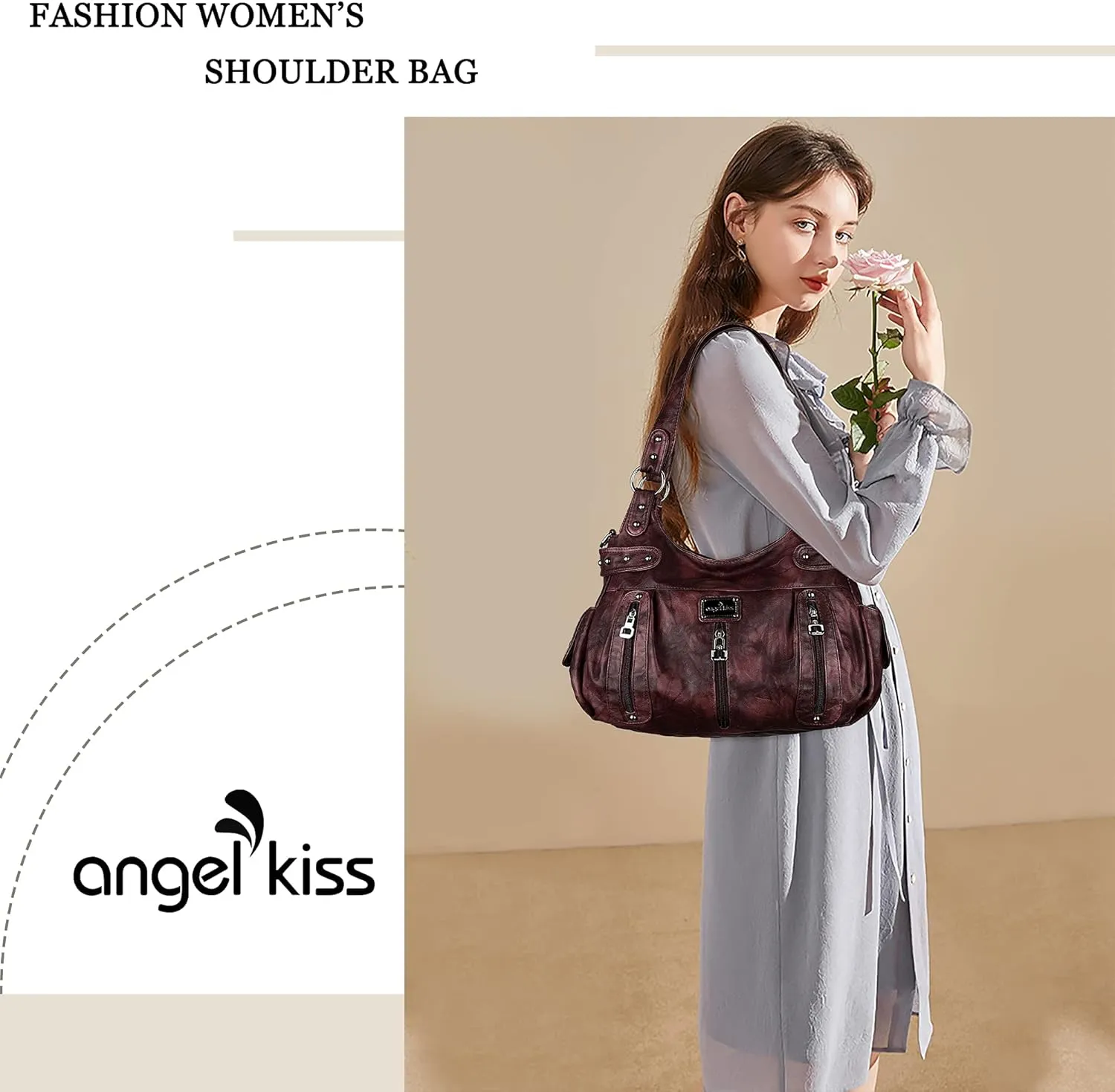 Angelkiss Large Purses and Handbags for Women Washed Faux Leather Crossbody Hobo Satchel Shoulder Handbag Tote Purse