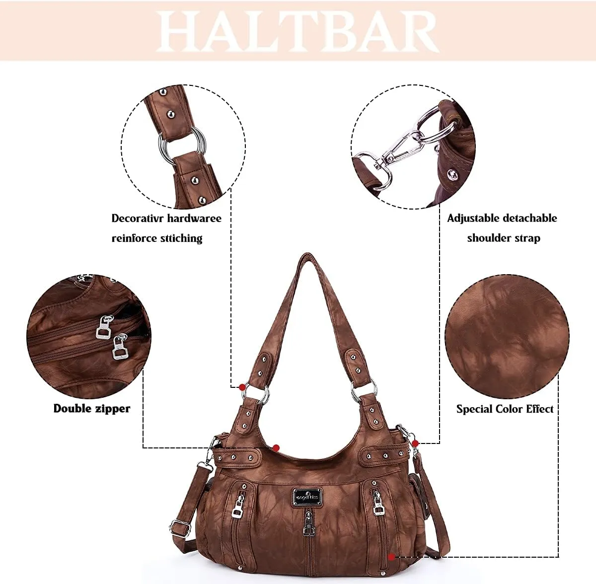 Angelkiss Large Purses and Handbags for Women Washed Faux Leather Crossbody Hobo Satchel Shoulder Handbag Tote Purse