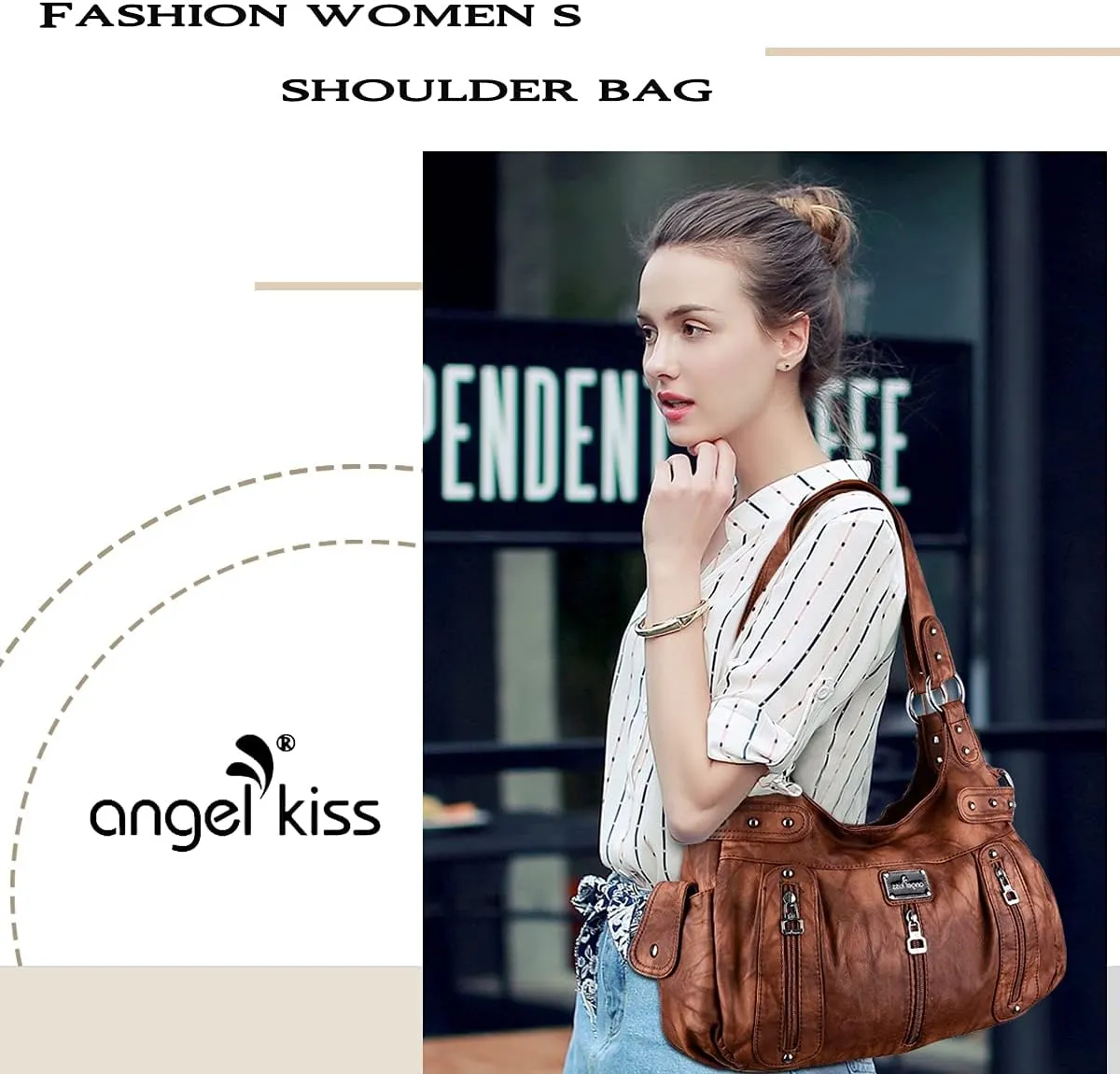 Angelkiss Large Purses and Handbags for Women Washed Faux Leather Crossbody Hobo Satchel Shoulder Handbag Tote Purse