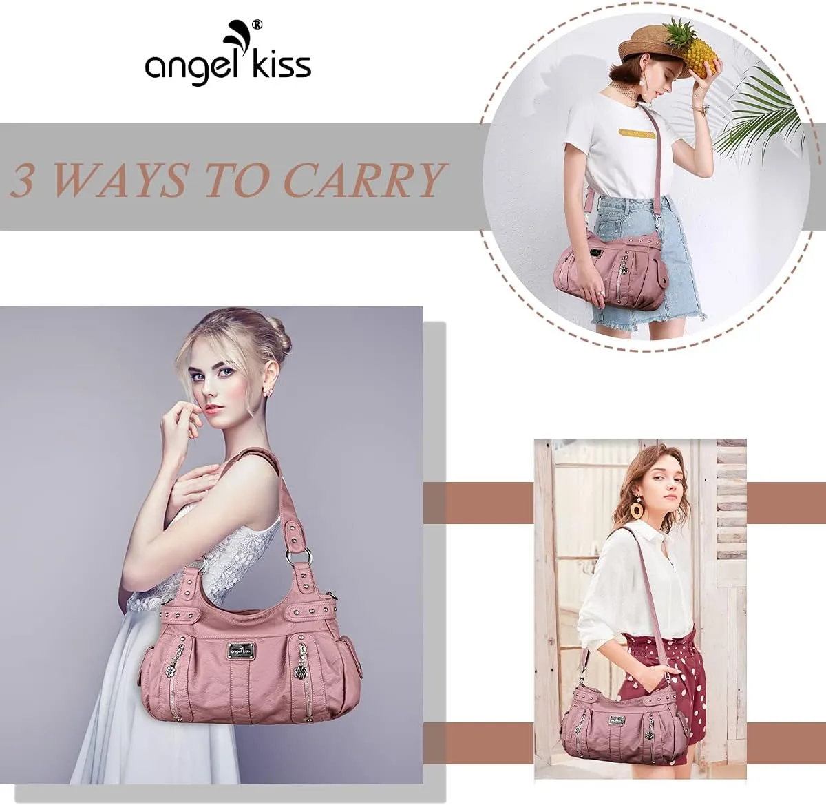 Angelkiss Large Purses and Handbags for Women Washed Faux Leather Crossbody Hobo Satchel Shoulder Handbag Tote Purse