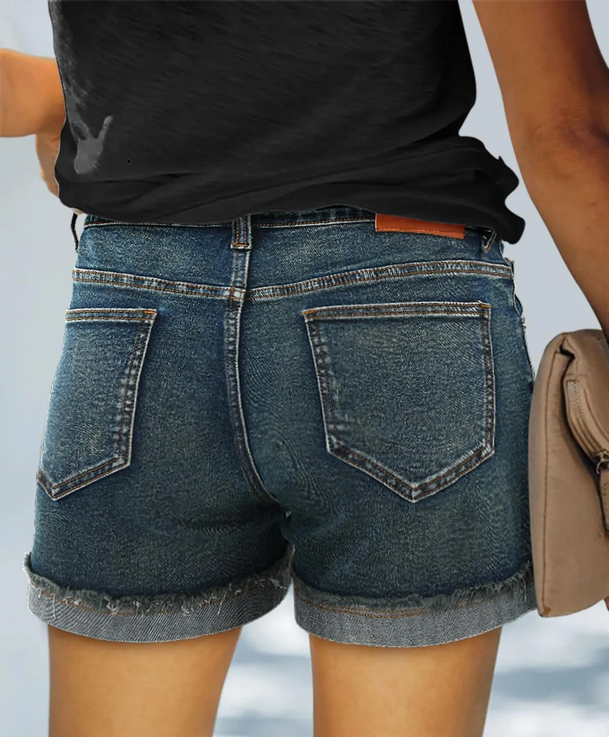 Angerella Women's Denim Shorts Mid Rise Ripped Jean Short
