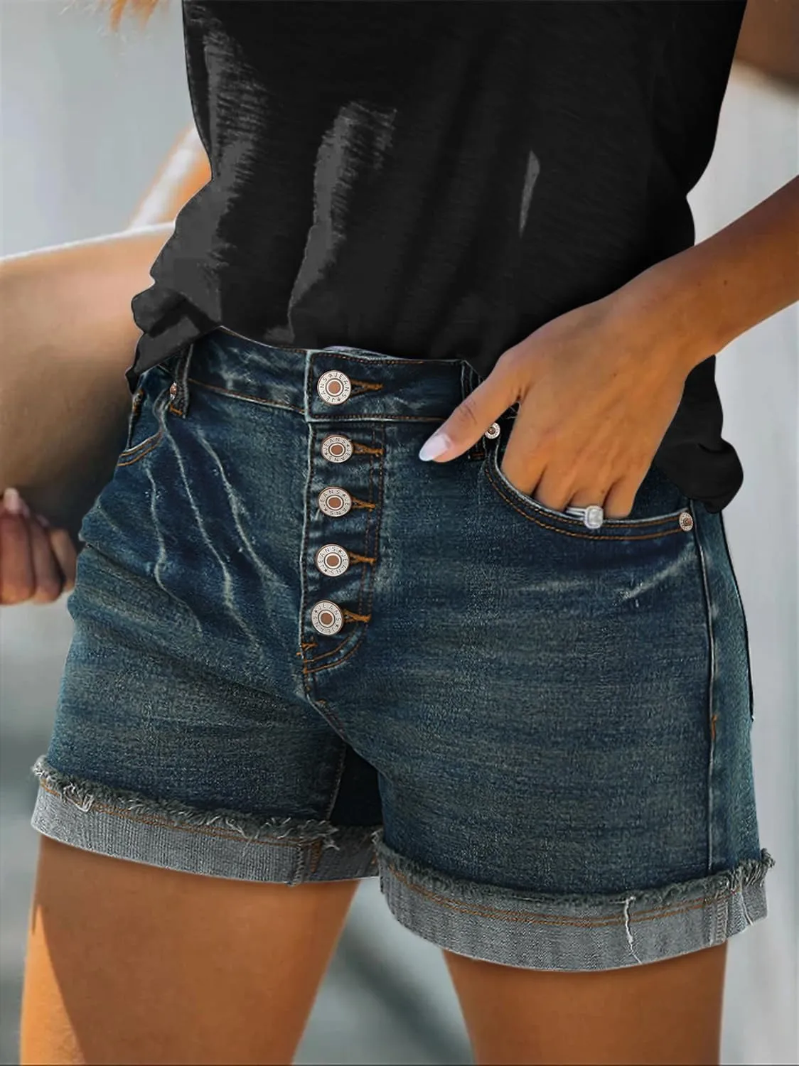Angerella Women's Denim Shorts Mid Rise Ripped Jean Short