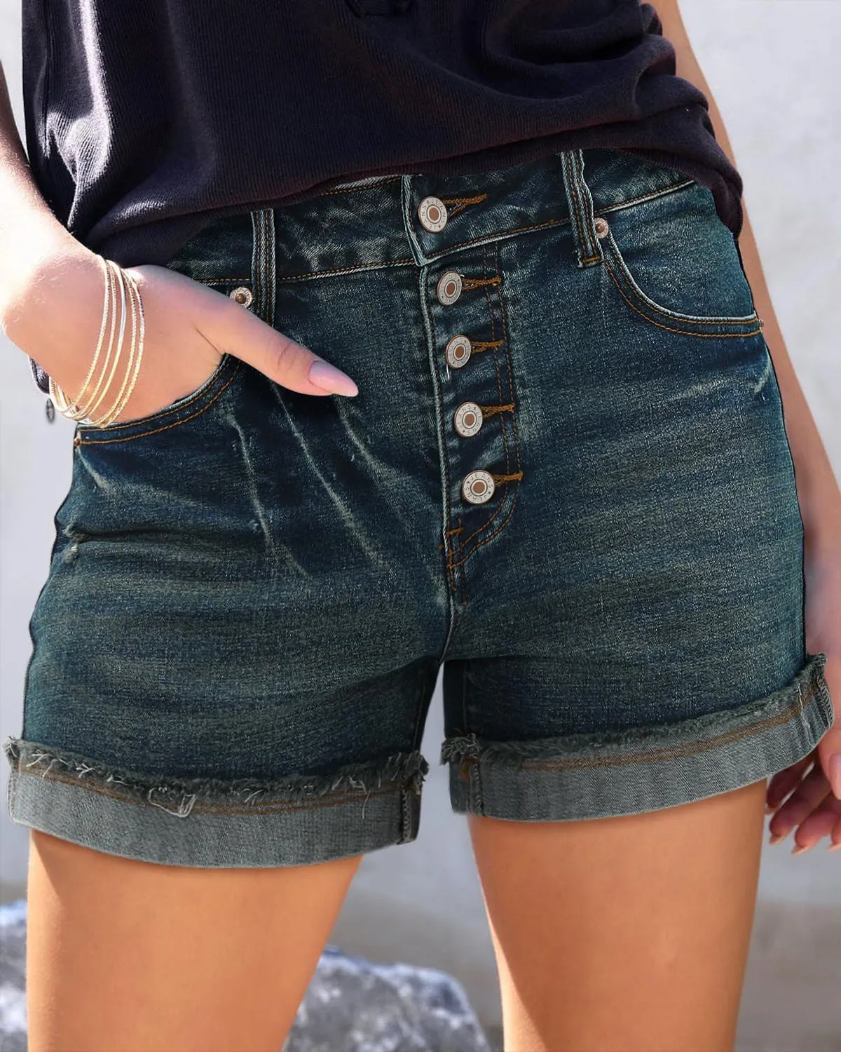 Angerella Women's Denim Shorts Mid Rise Ripped Jean Short