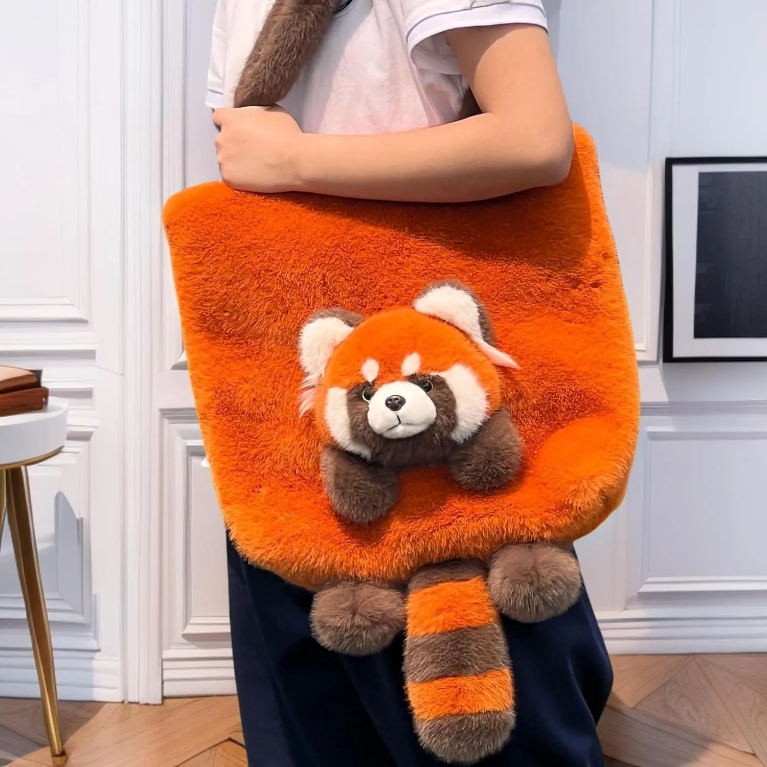 Animal Plush Shoulder Bag Large Capacity Cute Panda Furry Slouchy Tote