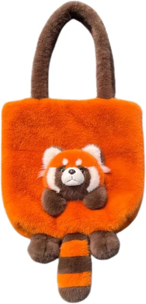 Animal Plush Shoulder Bag Large Capacity Cute Panda Furry Slouchy Tote