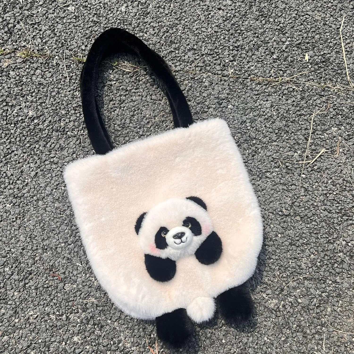 Animal Plush Shoulder Bag Large Capacity Cute Panda Furry Slouchy Tote