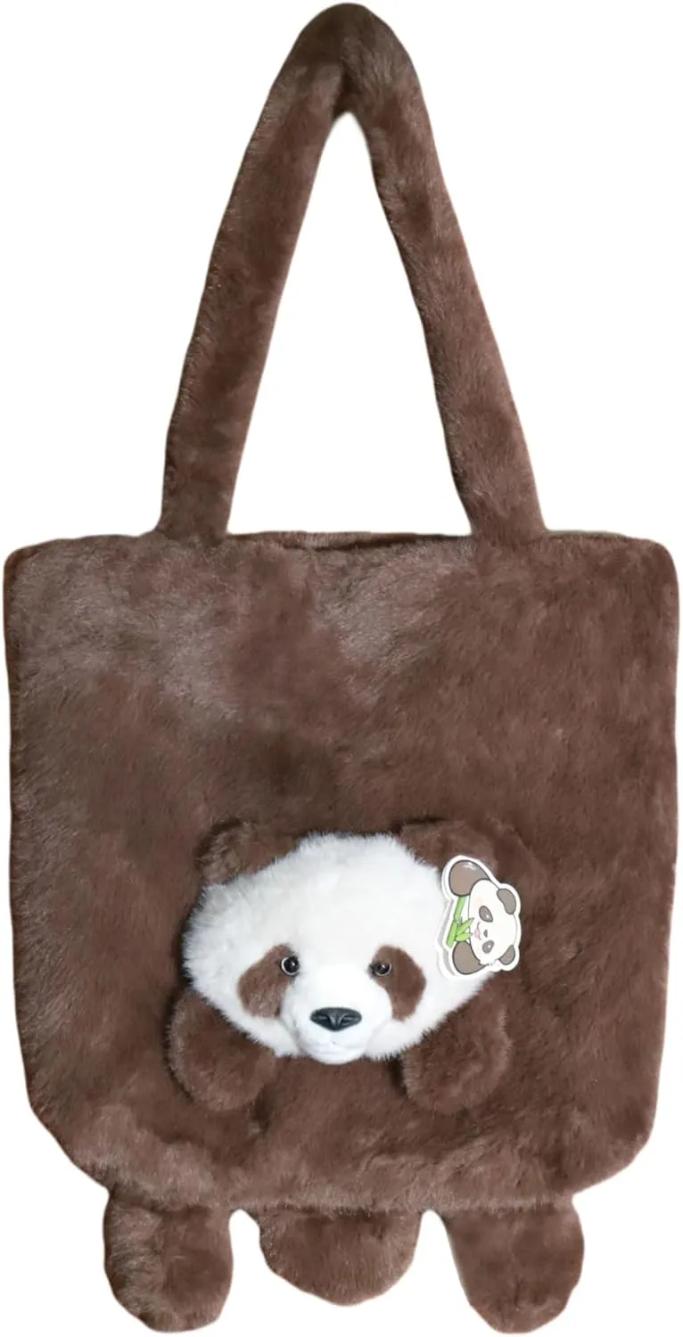 Animal Plush Shoulder Bag Large Capacity Cute Panda Furry Slouchy Tote