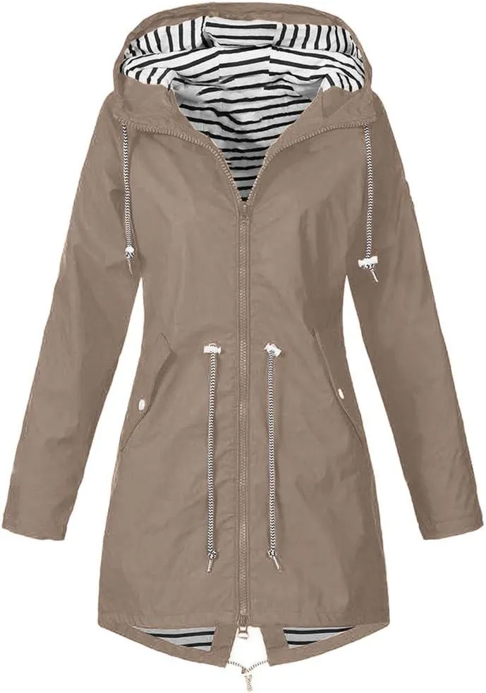 Aniywn Raincoat Women Waterproof Long Hooded Trench Coats Windbreaker Travel Jacket Lightweight Fall Outwear Tops Jacket