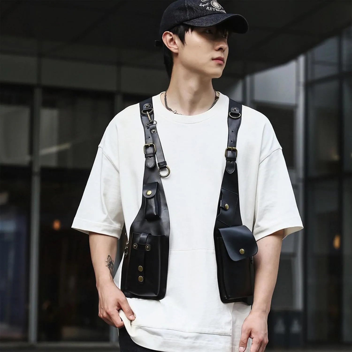 Anti-Theft Bag with Shoulder Harness, Leather Adjustable Underarm Double Shoulder Bag For Men Hidden Anti-Theft Wallet