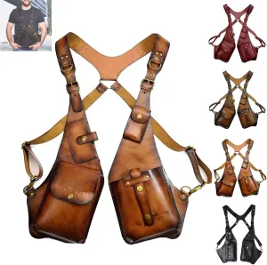 Anti-Theft Bag with Shoulder Harness, Retro Leather Adjustable Underarm Double Shoulder Bag for Men Hidden Anti-Theft Wallet