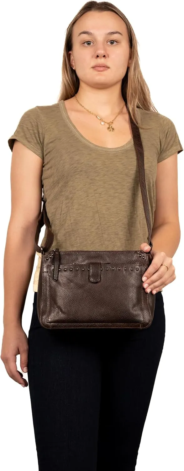 Anti-Theft Leah Buffalo Leather Sling Crossbody Handbag with Locking Zippers