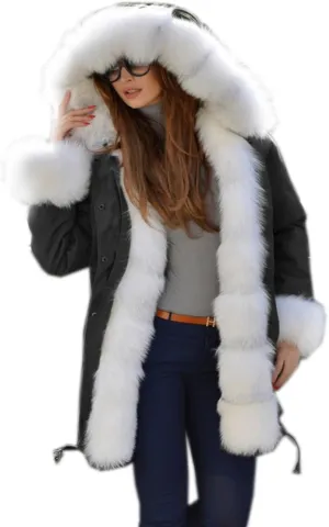 Aofur Womens Hooded Faux Fur Lined Warm Coats Parkas Anoraks Outwear Winter Long Jackets