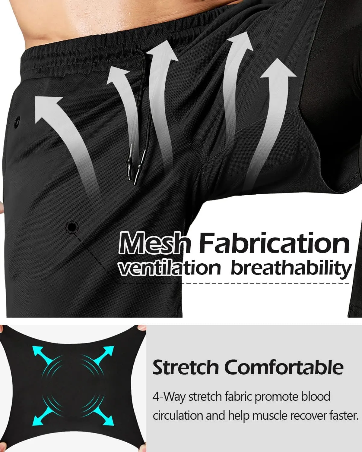Aolesy Men's 2 in 1 Running Compression Pants, Black, High Rise, Athletic Tapered