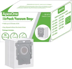 ApexOne 16 Packs Vacuum Bags for iRobot Roomba Clean Base i7, i7 , i8, i8 , i3, i3 , i4, i4 , i5, i5  i6, i6 , j5, j5 , j6, j6 , j7, j7 , j8, j8 , s9, s9 , j9, j9  Auto-empty Dirt Disposal Cleaners