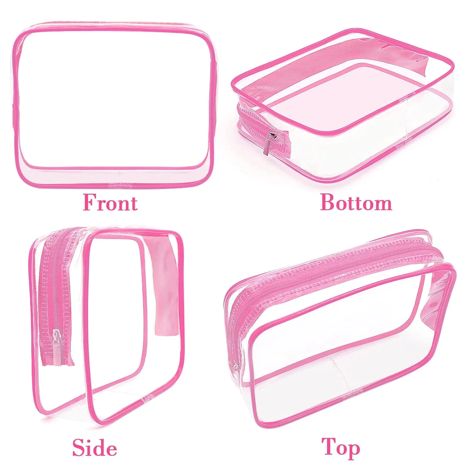 APREUTY Clear Makeup Bags, TSA Approved 6 Pcs Cosmetic Makeup Bags Set Clear PVC with Zipper Handle Portable Travel Luggage Pouch Airport Airline Vacation Organization (Rose Red)